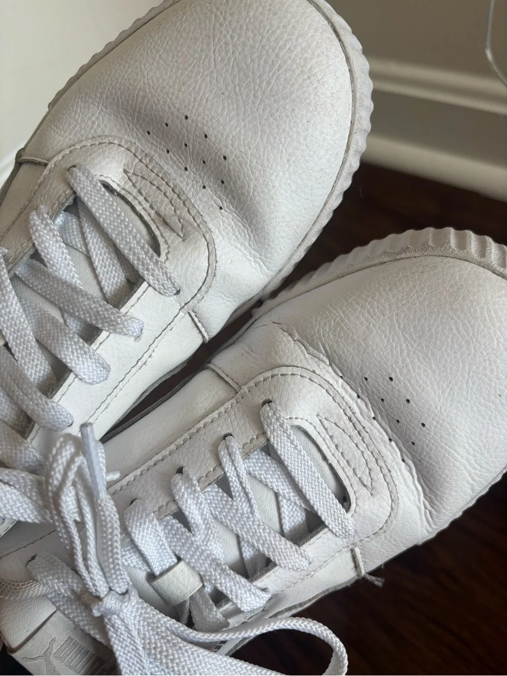 Puma Carina White Leather Platform Sneakers Size 10.5